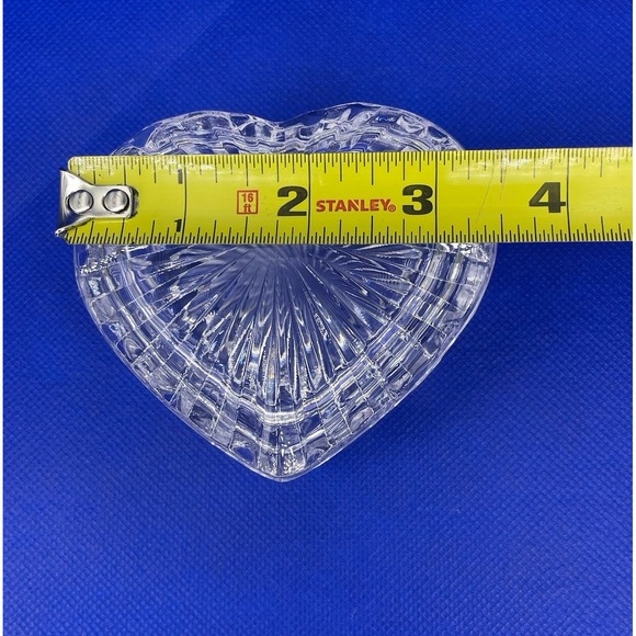 Vintage Clear Cut Glass Crystal Jewelry Miniature Heart Shaped Trinket Box - Picture 7 of 8